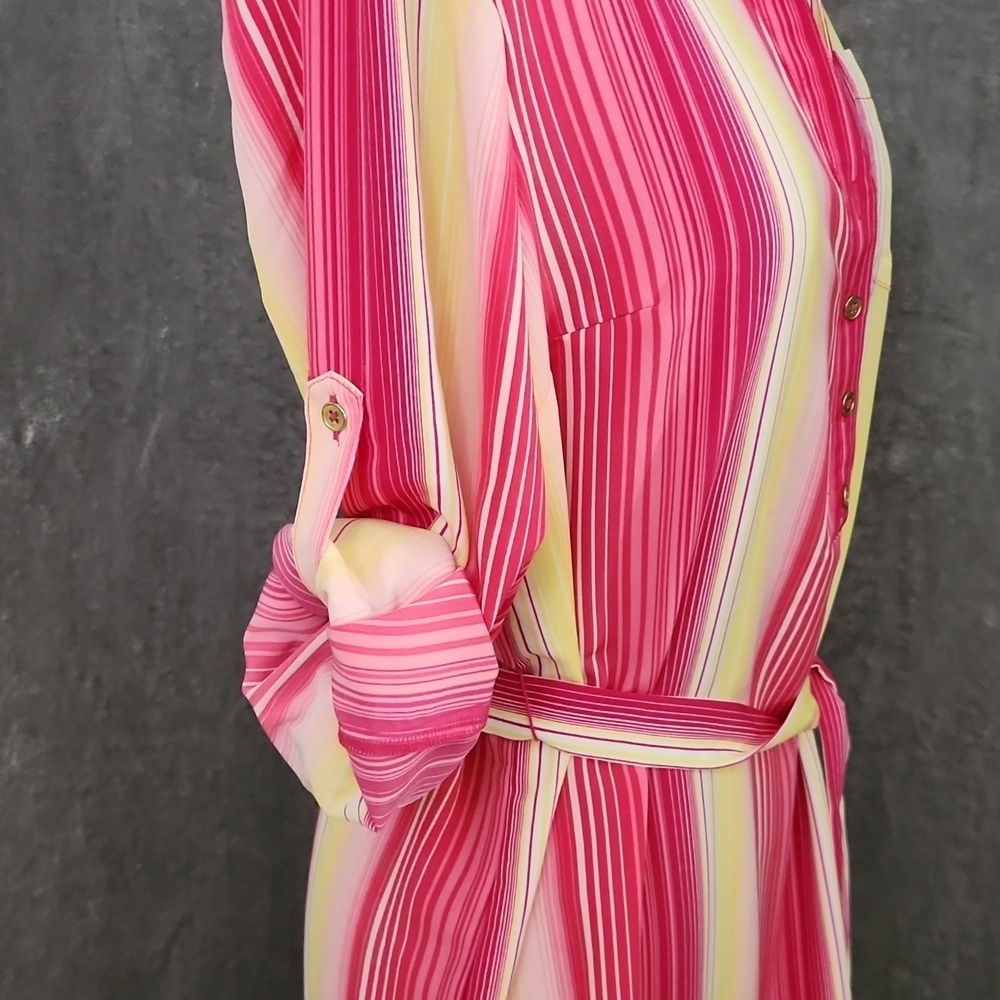NWT New York & co pink yellow stripped collared dress - Picture 3 of 11